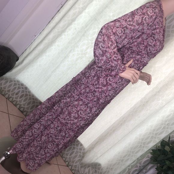 LONG SLEEVE FLORAL SIDE SLIT MAXI DRESS - Picture 7 of 8